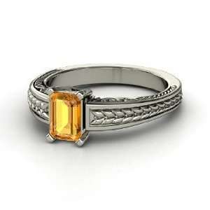    Cut Ceres Ring, Emerald Cut Citrine Sterling Silver Ring Jewelry