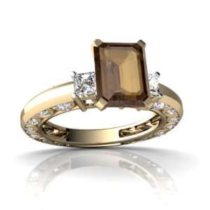   Gold Emerald cut Genuine Smoky Quartz Engagement Ring Size 8 Jewelry
