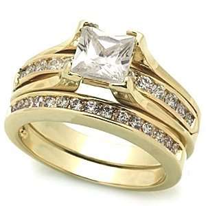  1.25 Carats CZ Gold Tone Engagement Wedding Ring Set Size 