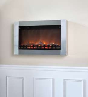 Stainless Steel Electric Fireplace Heater Wall Mount Auto Shut off 