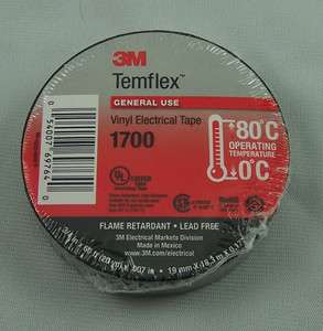 Electrical Tape 3M Temflex 1700 Black ( OEM 3M brand ) 3/4 Inch by 66 