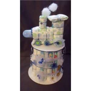  Train Engine Baby Shower Gift Diaper Cake Centerpiece 