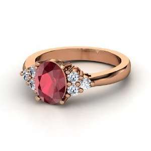  Emily Ring, Oval Ruby 14K Rose Gold Ring with Diamond 
