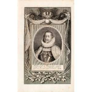  1721 Copper Engraving Portrait Ferdinand II Holy Roman Emperor King 