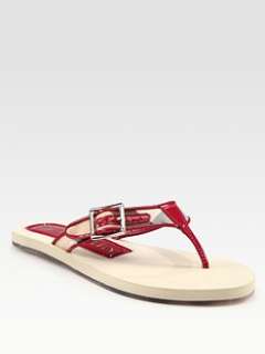 Burberry   Patent Leather Trimmed Check Thong Flip FLops