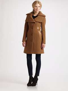 Mackage   Leather Trimmed Double Collar Wool Coat    