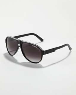 Plastic Sport Aviator Sunglasses, White/Black