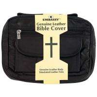 NWT Embassy Lambskin Solid Black Leather BIBLE BOOK COVER Cross Zip 
