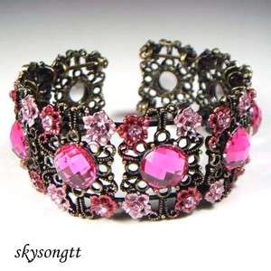 Pink Enamel Rhinestone Crystal Bangle Bracelet B1072P  