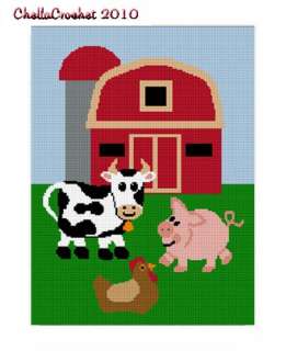 Farm Scene Cow Pig Chicken Barn Afghan Crochet Pattern  