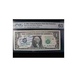  Signed Ginsburg, Ruth Bader $1 2001 Federal Reserve Note 