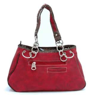 Western Buckle Studded Rhinestone Fringe Handbag Red  