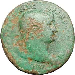 TRAJAN 98AD Rare Sestertius Ancient Roman Coin Roma receiving Victory 