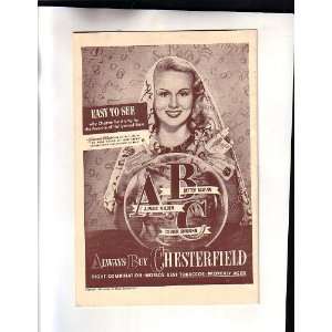 Virginia Mayo Actress  Chesterfield Cigarette Advertisement  NYC Town 