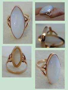 Russian Ring Rose Pink Gold Stone Agat Milky sz 5.75  