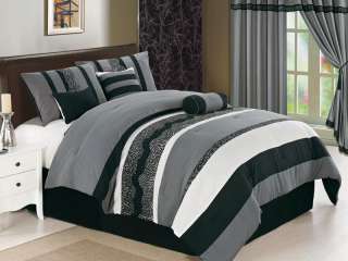 Black, White and Gray Embroidery 7Pc Comforter Set King Size 20565 