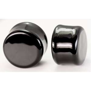  FLAT PLUGS Black Glass   Ear Gauge Jewelry   Price Per 1 