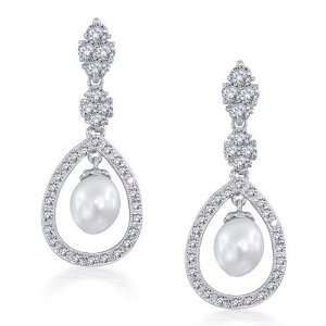 Bling Jewelry Bridal Pearl Drop Earrings Pave CZ Silver 