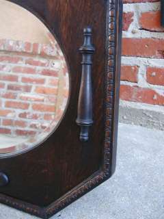 Antique English Carved Oak Jacobean Beveled OVAL WALL MIRROR in 