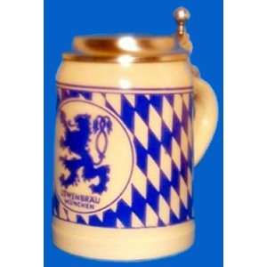  Lowenbrau Munich German Beer Mug with Pewter Lid 1/2L 