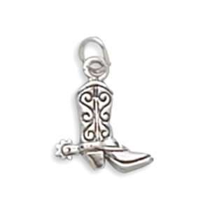  17.5x14mm Cowboy Boot Charm .925 Sterling Silver Jewelry