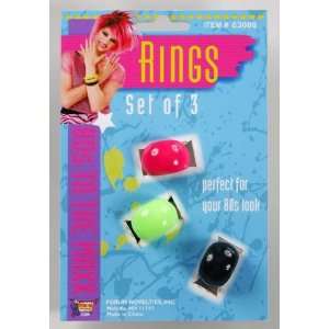  80s Rings Set of 3 Halloween Costume Accessory Kit 