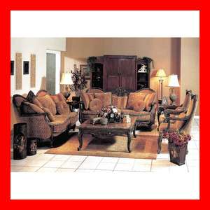   Wood Coral Color Sofa Loveseat 2 Pc Living Room Set Furniture  