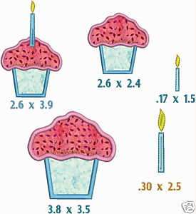 APPLIQUE CUPCAKE CANDLE MACHINE EMBROIDERY DESIGN NEW  