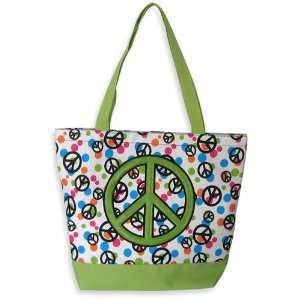  Lime Green Trim Peace Sign Tote Bag 