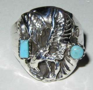 Eagle Turquoise Heavy Mens Ring Sterling Silver sz 12  