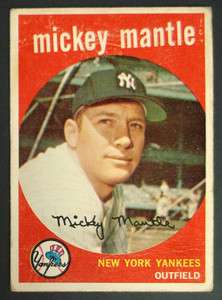 1959 TOPPS BASEBALL #10 MICKEY MANTLE, GOOD  