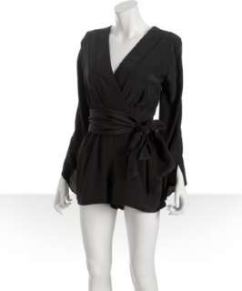 Alexis black silk Bianca bell sleeve romper  BLUEFLY up to 70% off 