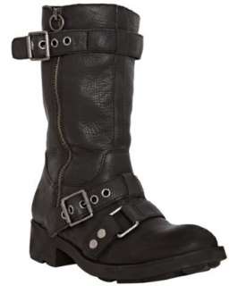 Ash black leather Storm flat motorcycle boots   