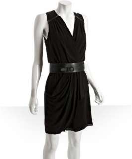 BCBGMAXAZRIA black draped jersey belted dress  BLUEFLY up to 70% off 