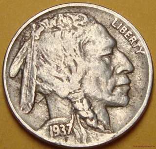 1937 Buffalo Nickel Extra Fine XF Full Horn Coin #A7772 W@W Free 