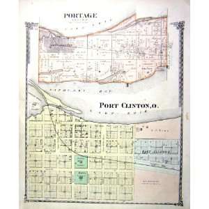  Antique Map Street Plan Portage Port Clinton Lake Erie 