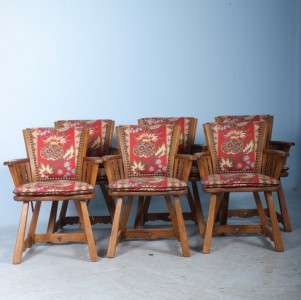 Vintage Antique Oak Poker Table with Chip Holders & 6 Chairs  