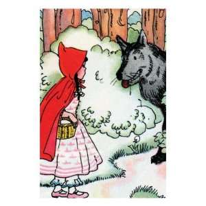  Little Red Riding Hood Meets the Wolf Premium Poster Print 