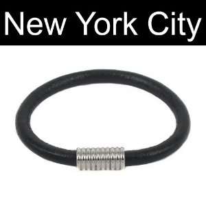   Black Braided Leather Bracelet Stainless Steel Magnetic Lock B0077BLK