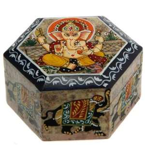  Small Hexagonal Marble Box with Ganesh Painting