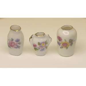  Dollhouse Miniature Set of 3 Porcelain Floral Vases Toys & Games