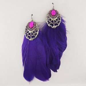 Sista Jewelry Purple Natural Multi Feather Oversized Dangle Earrings