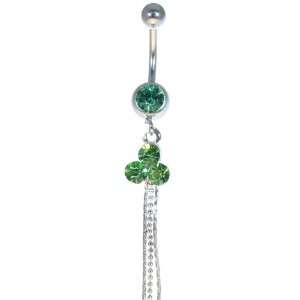  Green CZ Dangling Belly Button Ball Navel Dangle Ring with 