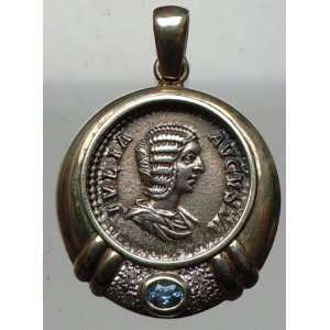   Gold Topaz & Diamond Pendant Julia Domna 210AD Silver Roman Coin Venus