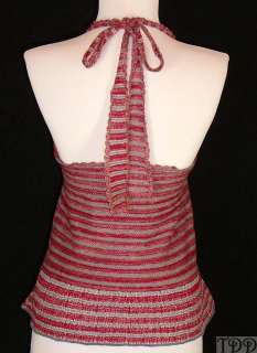 ralph lauren blue label red blue crocheted knit halter top size large 