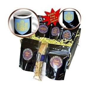   Gold Castle on Sky Blue Shield   Safety   on Black   Coffee Gift