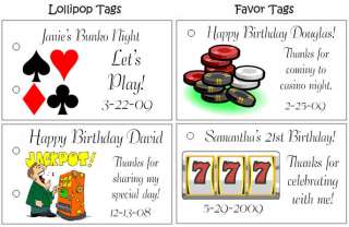 10 Vegas Casino Birthday Lollipop Suckers Favor Tags  