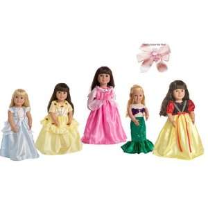  6 Item Bundle 5 Princess 18 inch Doll Clothes + Hair Bow 