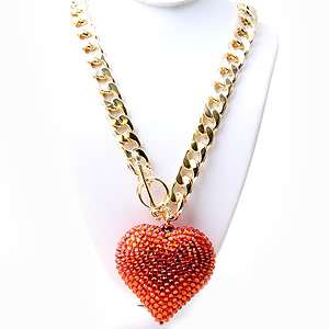   Earring 20  Bling Gold Necklace Red/Orange Heart Valentine  
