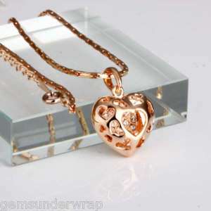 HIGH Q ROSE GOLD PUFFED HEART CRYSTAL NECKLACE NEW  